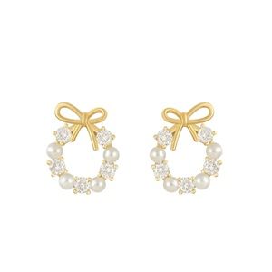 Pearl and Rhinestone Golden Wreath Earrings